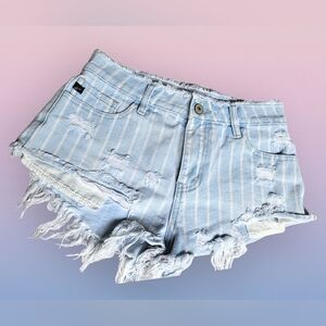 KanCan Fringed Striped Denim Short Shorts Sz Small